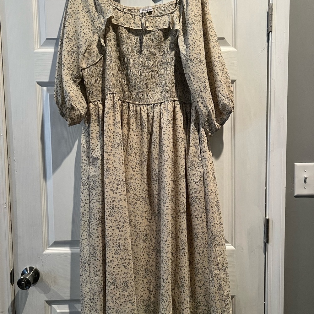Polagram Cream and Black Smocked Floral Top